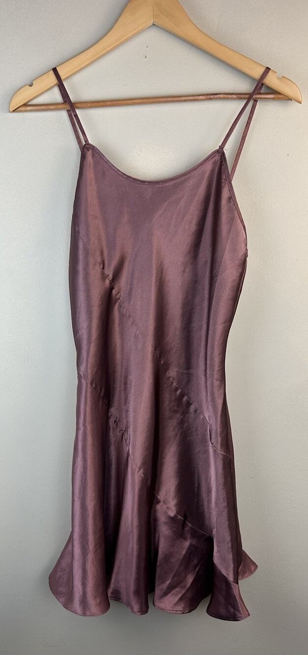Vintage Cacique Satin Shiny Mini Gown Nightie Dark Pink Coquette Mauve Sz S